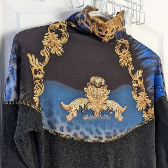 Green apple royal core barocco gold and blue grey shirt Small @B5 - Picture 2 of 8